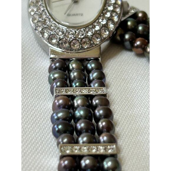 Croton Women\'s Mother of Pearl Watch & Bracelet Set Crystal Halo Tahitian Pearl main image 7